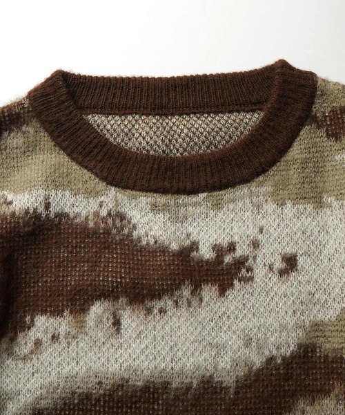 Confirm(コンファーム)の「モヘアライク ルーズシルエット グラデーション アブストラクト煙柄ジャガード シャギープルオーバーニット【Confirm】(ニット/セーター・メンズ・グリーン/ブラウン/ブラック/グレー/ミント・M/L)」の17枚目の写真