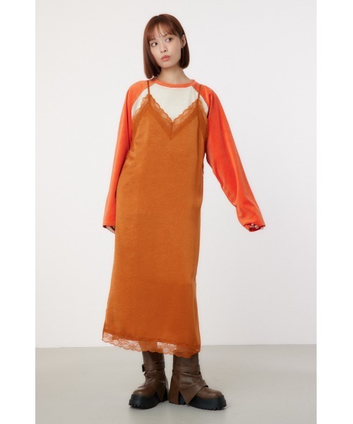 RODEO CROWNS WIDE BOWL（ロデオクラウンズワイドボウル）の「サテンレースキャミワンピース（ワンピース・レディース・グレー/ブラック/オレンジ・FREE）」の3枚目の写真