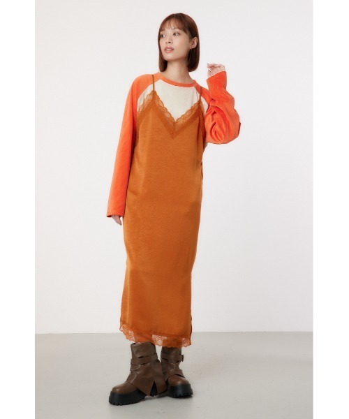 RODEO CROWNS WIDE BOWL（ロデオクラウンズワイドボウル）の「サテンレースキャミワンピース（ワンピース・レディース・グレー/ブラック/オレンジ・FREE）」の8枚目の写真