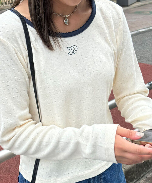 CIAOPANIC（チャオパニック）の「CPロゴピコレーストップス（Tシャツ/カットソー・レディース・ブラック/ブルー/ホワイト/ボルドー/ネイビー・ONE SIZE）」の7枚目の写真