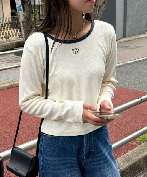 CIAOPANIC（チャオパニック）の「CPロゴピコレーストップス（Tシャツ/カットソー・レディース・ブラック/ブルー/ホワイト/ボルドー/ネイビー・ONE SIZE）」の9枚目の写真