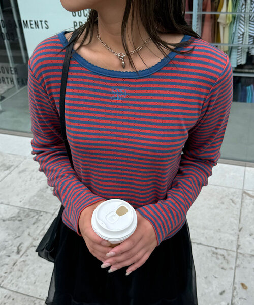 CIAOPANIC（チャオパニック）の「CPロゴピコレーストップス（Tシャツ/カットソー・レディース・ブラック/ブルー/ホワイト/ボルドー/ネイビー・ONE SIZE）」の21枚目の写真