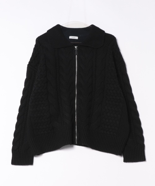 【セール】SALOON(サルーン)/ケーブルZIPニットカーディガン【手洗い可】ジップアップ（カーディガン/ボレロ）｜saloon（サルーン）