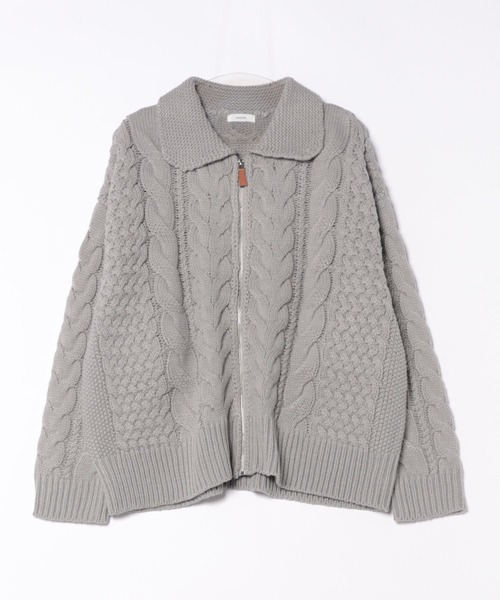 【セール】SALOON(サルーン)/ケーブルZIPニットカーディガン【手洗い可】ジップアップ（カーディガン/ボレロ）｜saloon（サルーン）