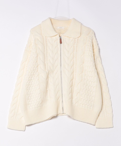 【セール】SALOON(サルーン)/ケーブルZIPニットカーディガン【手洗い可】ジップアップ（カーディガン/ボレロ）｜saloon（サルーン）