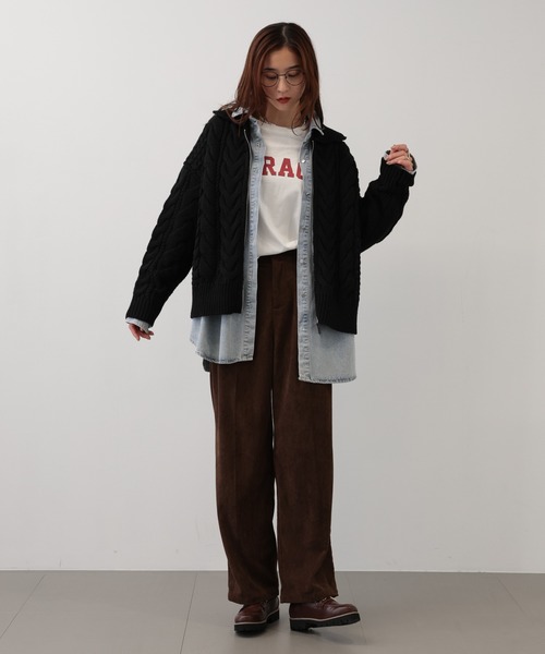 【セール】SALOON(サルーン)/ケーブルZIPニットカーディガン【手洗い可】ジップアップ（カーディガン/ボレロ）｜saloon（サルーン）