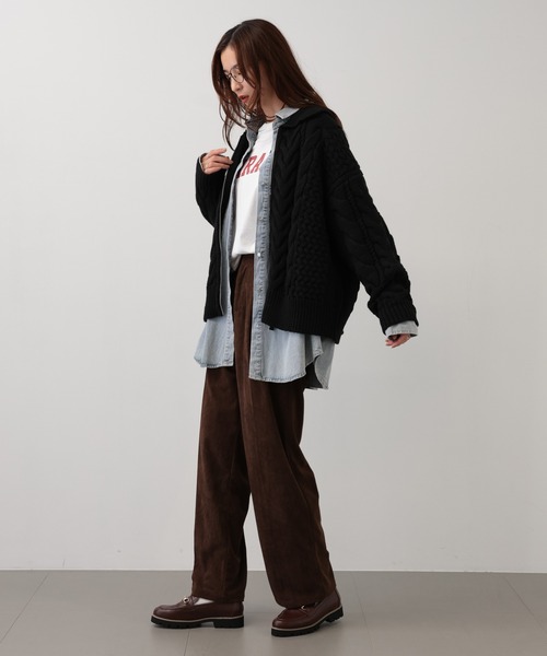 【セール】SALOON(サルーン)/ケーブルZIPニットカーディガン【手洗い可】ジップアップ（カーディガン/ボレロ）｜saloon（サルーン）