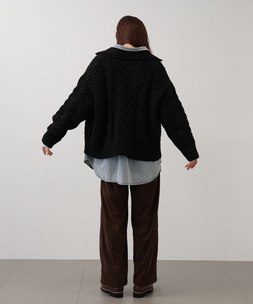 【セール】SALOON(サルーン)/ケーブルZIPニットカーディガン【手洗い可】ジップアップ（カーディガン/ボレロ）｜saloon（サルーン）