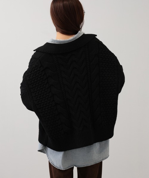 【セール】SALOON(サルーン)/ケーブルZIPニットカーディガン【手洗い可】ジップアップ（カーディガン/ボレロ）｜saloon（サルーン）