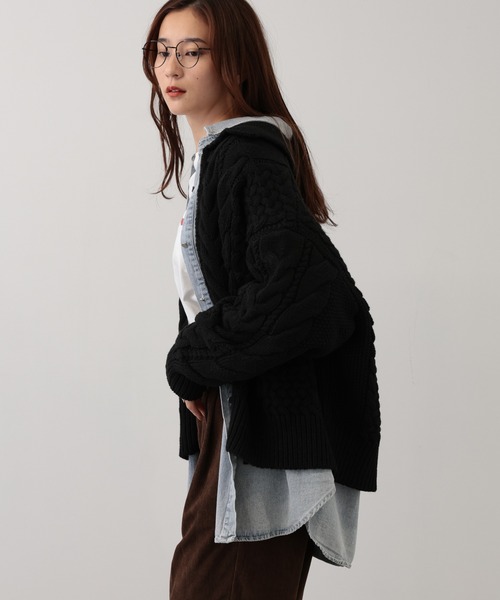 【セール】SALOON(サルーン)/ケーブルZIPニットカーディガン【手洗い可】ジップアップ（カーディガン/ボレロ）｜saloon（サルーン）