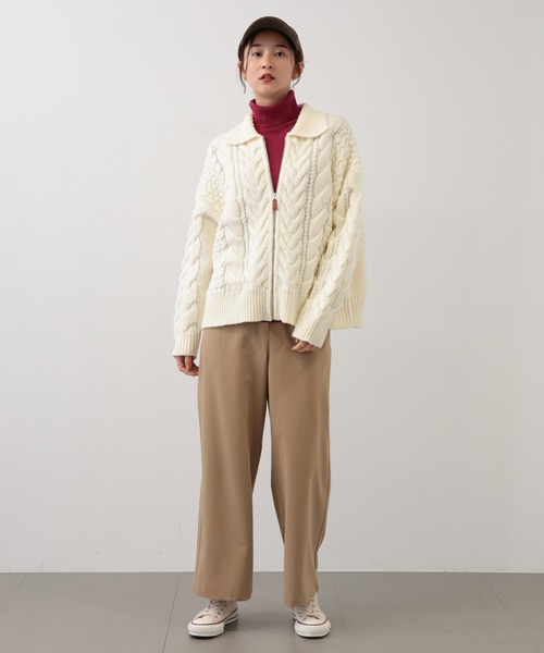 【セール】SALOON(サルーン)/ケーブルZIPニットカーディガン【手洗い可】ジップアップ（カーディガン/ボレロ）｜saloon（サルーン）