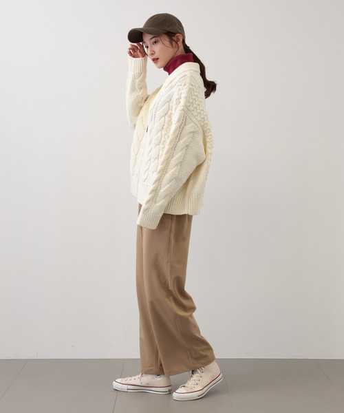 【セール】SALOON(サルーン)/ケーブルZIPニットカーディガン【手洗い可】ジップアップ（カーディガン/ボレロ）｜saloon（サルーン）