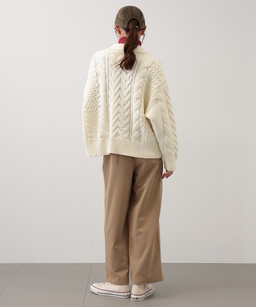 【セール】SALOON(サルーン)/ケーブルZIPニットカーディガン【手洗い可】ジップアップ（カーディガン/ボレロ）｜saloon（サルーン）