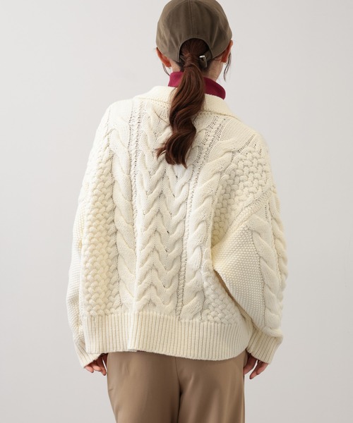 【セール】SALOON(サルーン)/ケーブルZIPニットカーディガン【手洗い可】ジップアップ（カーディガン/ボレロ）｜saloon（サルーン）