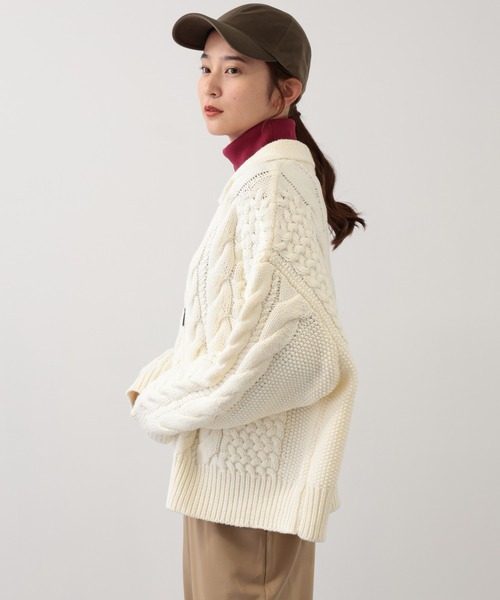 【セール】SALOON(サルーン)/ケーブルZIPニットカーディガン【手洗い可】ジップアップ（カーディガン/ボレロ）｜saloon（サルーン）