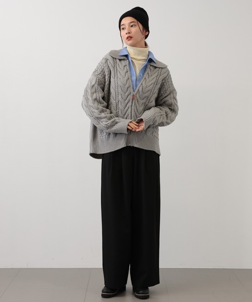 【セール】SALOON(サルーン)/ケーブルZIPニットカーディガン【手洗い可】ジップアップ（カーディガン/ボレロ）｜saloon（サルーン）
