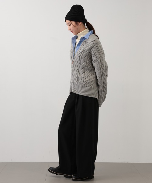【セール】SALOON(サルーン)/ケーブルZIPニットカーディガン【手洗い可】ジップアップ（カーディガン/ボレロ）｜saloon（サルーン）