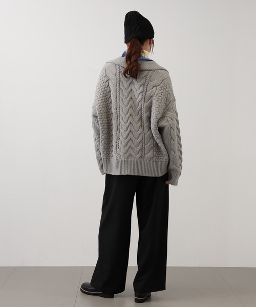 【セール】SALOON(サルーン)/ケーブルZIPニットカーディガン【手洗い可】ジップアップ（カーディガン/ボレロ）｜saloon（サルーン）