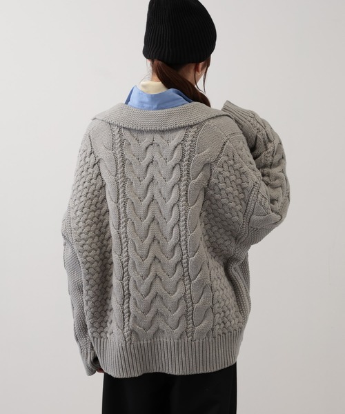 【セール】SALOON(サルーン)/ケーブルZIPニットカーディガン【手洗い可】ジップアップ（カーディガン/ボレロ）｜saloon（サルーン）