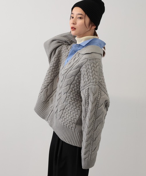 【セール】SALOON(サルーン)/ケーブルZIPニットカーディガン【手洗い可】ジップアップ（カーディガン/ボレロ）｜saloon（サルーン）