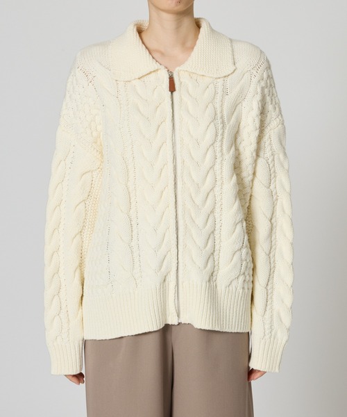 【セール】SALOON(サルーン)/ケーブルZIPニットカーディガン【手洗い可】ジップアップ（カーディガン/ボレロ）｜saloon（サルーン）