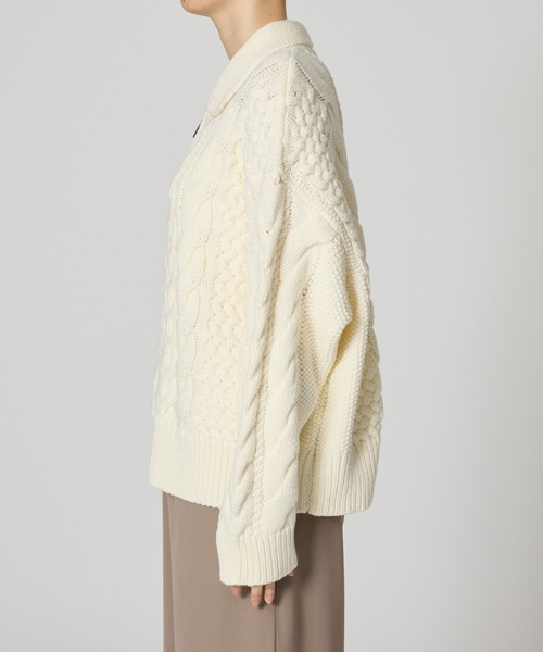 【セール】SALOON(サルーン)/ケーブルZIPニットカーディガン【手洗い可】ジップアップ（カーディガン/ボレロ）｜saloon（サルーン）