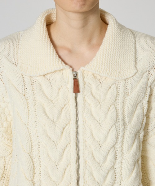 【セール】SALOON(サルーン)/ケーブルZIPニットカーディガン【手洗い可】ジップアップ（カーディガン/ボレロ）｜saloon（サルーン）