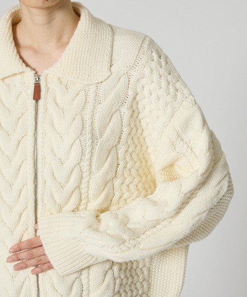 【セール】SALOON(サルーン)/ケーブルZIPニットカーディガン【手洗い可】ジップアップ（カーディガン/ボレロ）｜saloon（サルーン）