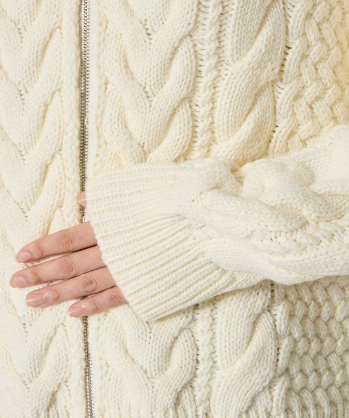 【セール】SALOON(サルーン)/ケーブルZIPニットカーディガン【手洗い可】ジップアップ（カーディガン/ボレロ）｜saloon（サルーン）