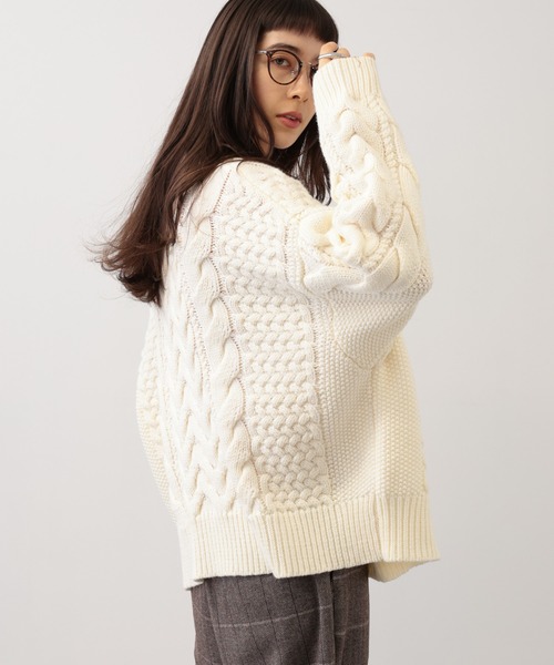 【セール】SALOON(サルーン)/ケーブルZIPニットカーディガン【手洗い可】ジップアップ（カーディガン/ボレロ）｜saloon（サルーン）