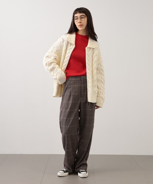 【セール】SALOON(サルーン)/ケーブルZIPニットカーディガン【手洗い可】ジップアップ（カーディガン/ボレロ）｜saloon（サルーン）