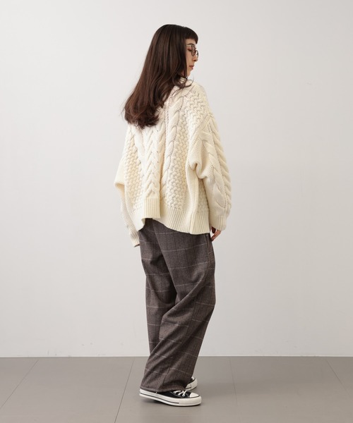 【セール】SALOON(サルーン)/ケーブルZIPニットカーディガン【手洗い可】ジップアップ（カーディガン/ボレロ）｜saloon（サルーン）