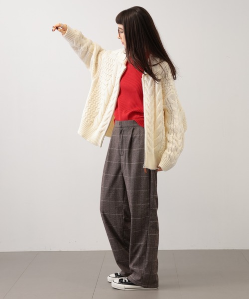 【セール】SALOON(サルーン)/ケーブルZIPニットカーディガン【手洗い可】ジップアップ（カーディガン/ボレロ）｜saloon（サルーン）