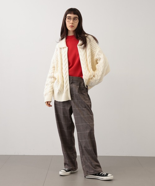 【セール】SALOON(サルーン)/ケーブルZIPニットカーディガン【手洗い可】ジップアップ（カーディガン/ボレロ）｜saloon（サルーン）