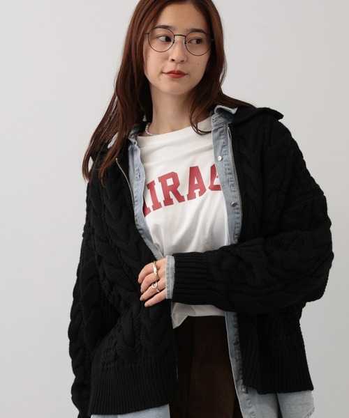 【セール】SALOON(サルーン)/ケーブルZIPニットカーディガン【手洗い可】ジップアップ（カーディガン/ボレロ）｜saloon（サルーン）