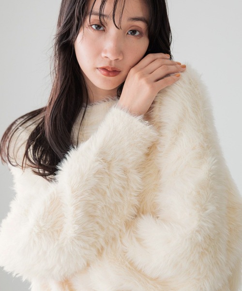 LOWRYS FARM（ローリーズファーム）の「シャギープルオーバーLS　240805（ニット/セーター・レディース・ブラック/アイボリー/オレンジ/ブルー・FREE）」の2枚目の写真