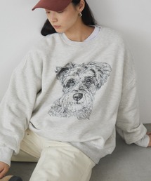 MERLOT | オーバーサイズラインドッグプリントスウェット(スウェット)