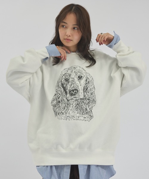 MERLOT（メルロー）の「オーバーサイズラインドッグプリントスウェット（スウェット・レディース・グレー系その他/ホワイト系その他2/ホワイト系その他/グレー系その他2・FREE）」の16枚目の写真