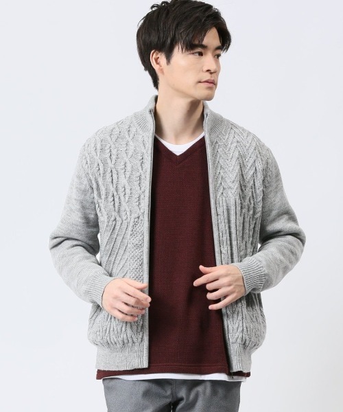 【セール】m.f.エディトリアル メンズ ストレッチ ハンドウォッシャブル 裏地付き 編地切替 ニットアウター（カーディガン/ボレロ）｜m.f.editorial（エムエフエディトリアル）