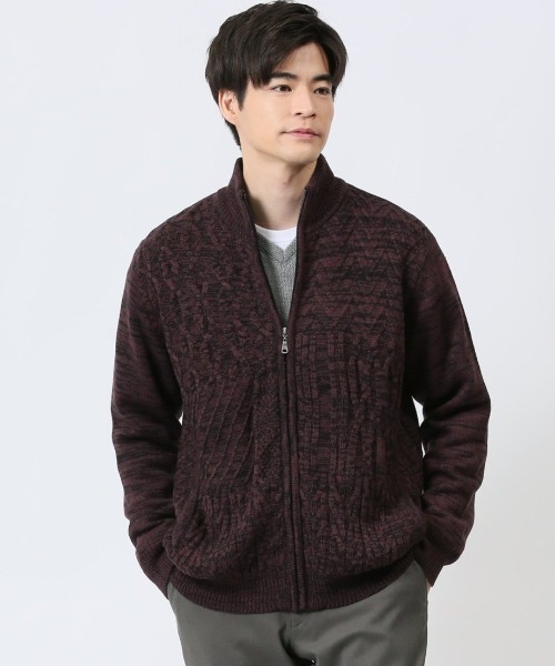 【セール】m.f.エディトリアル メンズ ストレッチ ハンドウォッシャブル 裏地付き 編地切替 ニットアウター（カーディガン/ボレロ）｜m.f.editorial（エムエフエディトリアル）