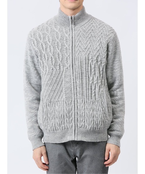 【セール】m.f.エディトリアル メンズ ストレッチ ハンドウォッシャブル 裏地付き 編地切替 ニットアウター（カーディガン/ボレロ）｜m.f.editorial（エムエフエディトリアル）