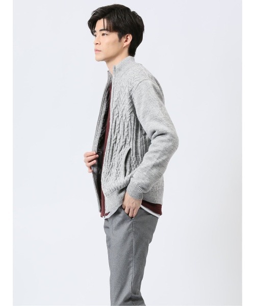 【セール】m.f.エディトリアル メンズ ストレッチ ハンドウォッシャブル 裏地付き 編地切替 ニットアウター（カーディガン/ボレロ）｜m.f.editorial（エムエフエディトリアル）