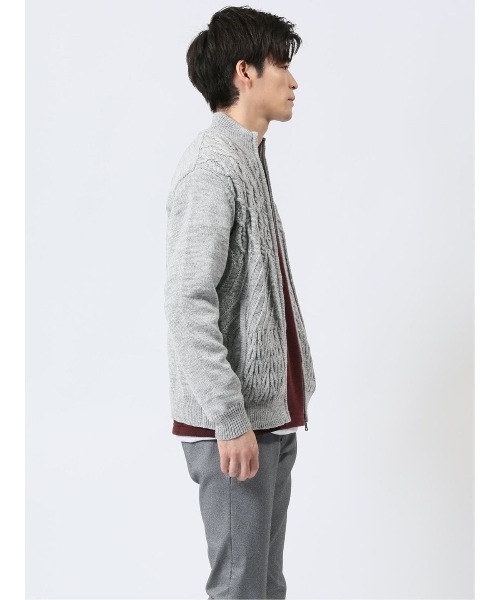 【セール】m.f.エディトリアル メンズ ストレッチ ハンドウォッシャブル 裏地付き 編地切替 ニットアウター（カーディガン/ボレロ）｜m.f.editorial（エムエフエディトリアル）