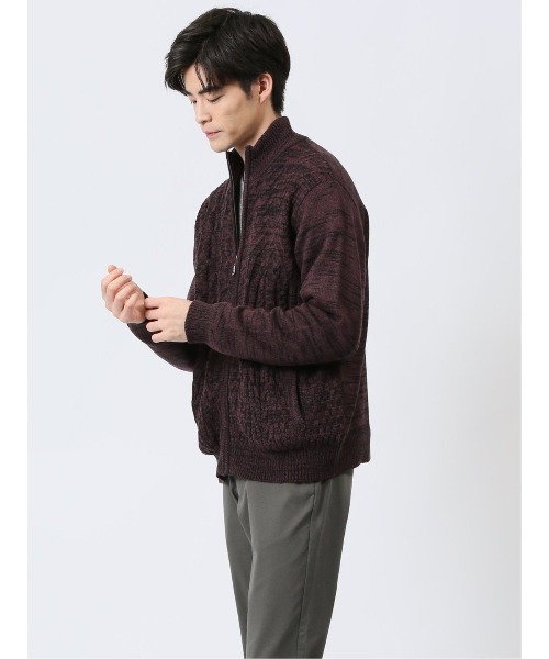 【セール】m.f.エディトリアル メンズ ストレッチ ハンドウォッシャブル 裏地付き 編地切替 ニットアウター（カーディガン/ボレロ）｜m.f.editorial（エムエフエディトリアル）