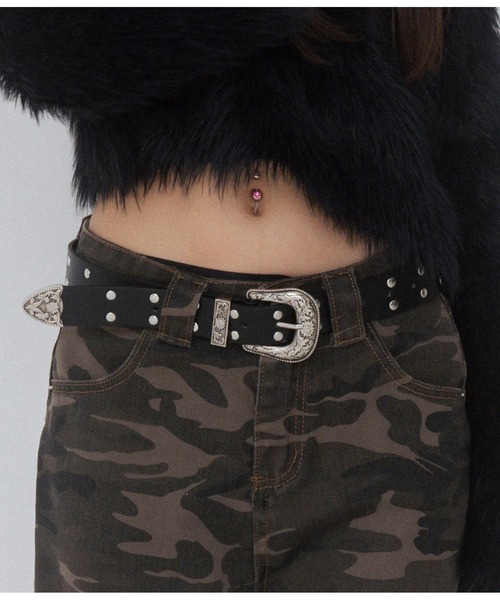 ANAP GｉRL（アナップガール）の「【ティーンズライン】スタッズ ウエスタン ベルト（ベルト・キッズ・ブラック・FREE）」の2枚目の写真