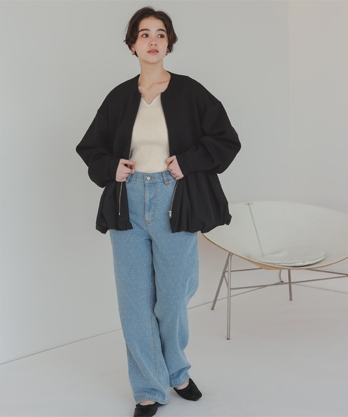 titivate（ティティベイト）の「ドッキングペプラムブルゾン（ブルゾン・レディース・グレイッシュベージュ/ブラック/ライトカーキ・L/M/S）」の4枚目の写真