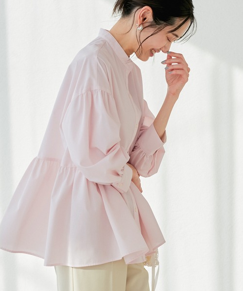 セール】【花粉ガード・防シワ】ギャザーシャツブラウス（シャツ
