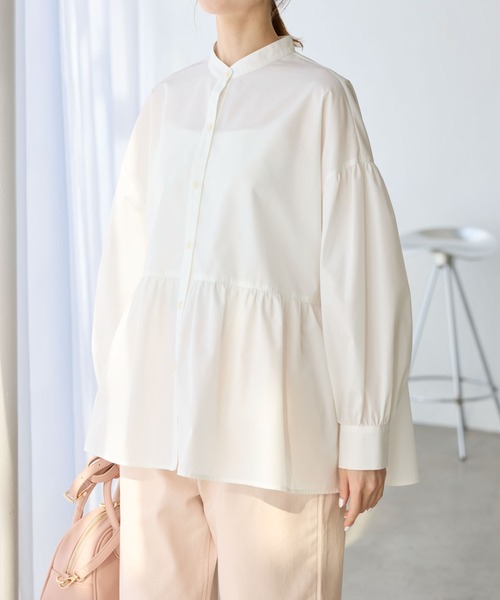 ROPE' PICNIC（ロペピクニック）の「【花粉ガード・防シワ】ギャザーシャツブラウス（シャツ/ブラウス・レディース・ピンク/オフホワイト/ブルー/ネイビー・38）」の8枚目の写真