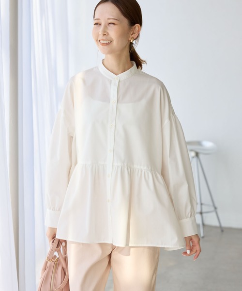 ROPE' PICNIC（ロペピクニック）の「【花粉ガード・防シワ】ギャザーシャツブラウス（シャツ/ブラウス・レディース・ピンク/オフホワイト/ブルー/ネイビー・38）」の9枚目の写真