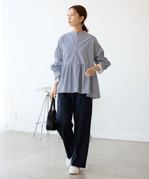 セール】【花粉ガード・防シワ】ギャザーシャツブラウス（シャツ